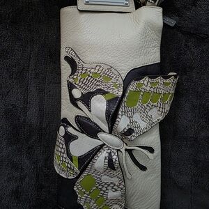 Karen Millen Cream Leather Bag with Silver Details